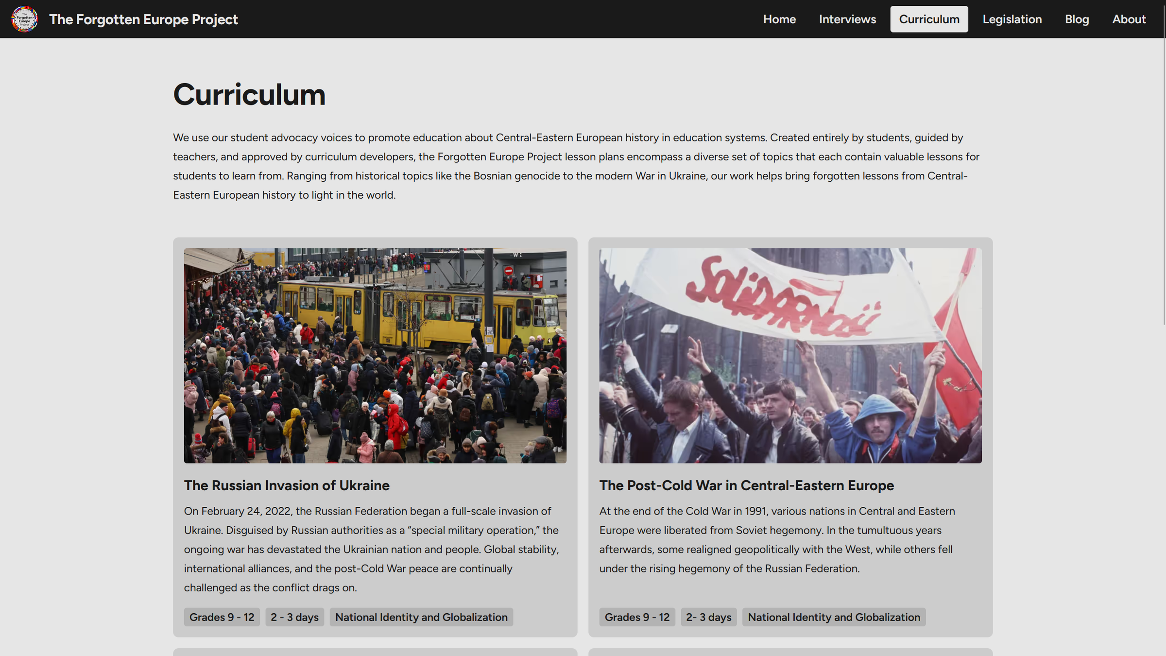 website for the forgotten europe project